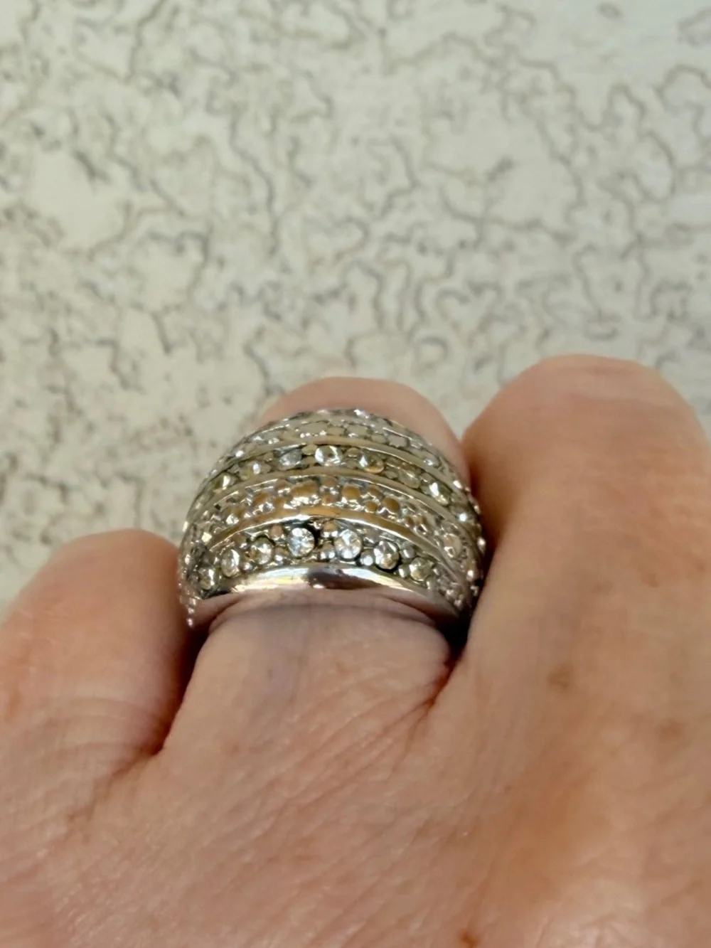 Bold Dome Clear Stone Pave Statement Ring in Silver-Tone